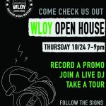 black, green, and white flyer advertising WLOY open house thursday / WLOY